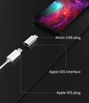 Balenie 3 kusov, adaptér Micro-USB na Lightning, Lightning samica na Micro-USB samec, nabíjací