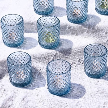12 modrých pohárov na čajové sviečky, diamantové sklenené sviečky na čajové sviečky k narodeninám,
