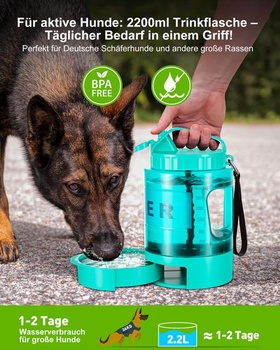 Fľaša na vodu pre psov lesotc 2200 ml, prenosná XXL extra veľká fľaša na vodu pre psov na cesty -