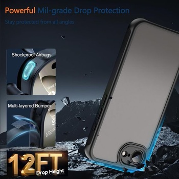 Matný kryt pre iPhone 17e/iPhone 16e, vojenský štandardný ochranný kryt proti pádom, matný