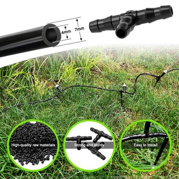 190 kusov 4/7 mm T-kusov pre hadicové spojky, plastové T-kusy VooGenzek pre kvapkovú závlahu pre