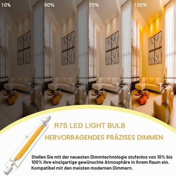 R7S LED 118mm stmievateľná, 20W R7S LED 118mm náhrada za 200W halogénové žiarovky, teplá biela 3000K
