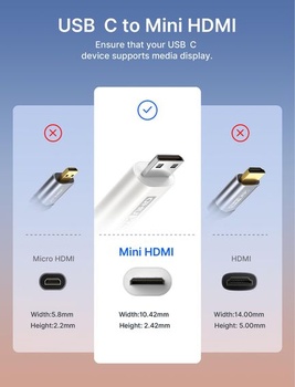 Kábel JSAUX USB C na Mini HDMI 3M, 4K typ C na Mini HDMI - (bez HDMI) 3M biely