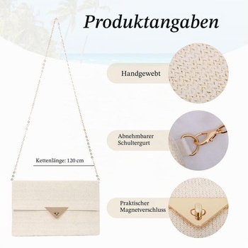 Dámska slamená kabelka EVEOUT s odnímateľnou retiazkou cez rameno, letná rafiová crossbody kabelka,