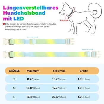 LED obojok pre psov, svietiaci obojok s RGB svetelným režimom Macaron, dobíjací USB-C, vodotesný,