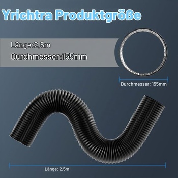Výfuková hadica 150 mm klimatizácia 2,5 m, 4-vrstvová hliníková flexibilná rúrka 150 mm x 2,5 m čierna