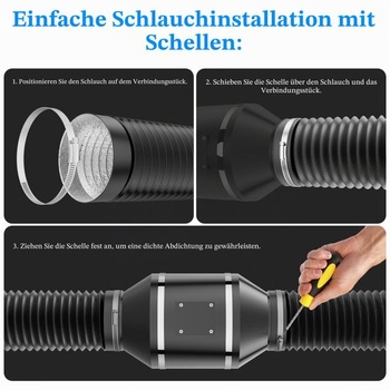 Výfuková hadica 150 mm klimatizácia 2,5 m, 4-vrstvová hliníková flexibilná rúrka 150 mm x 2,5 m čierna