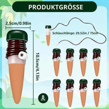 8dielny dávkovač vody pre izbové rastliny | Samozavlažovacie hlinené kužele s hadicou 75 cm, systém