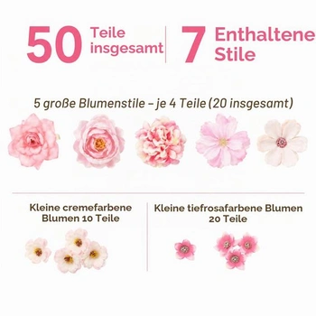 50 malých umělých květin, realistická růžová