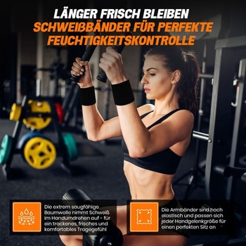 Potítko Power Sweatband - 6 čiernych bavlnených náramkov, fitness potítko absorbujúce pot pre mužov aj