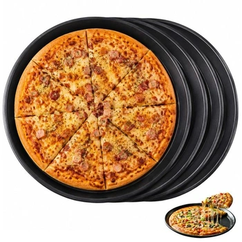 Súprava 4 plechov na pizzu, okrúhly plech na pizzu, nepriľnavý, vyrobený z uhlíkovej ocele, plech na