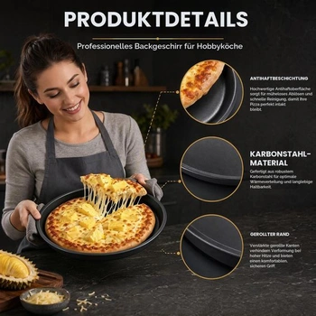 Súprava 4 plechov na pizzu, okrúhly plech na pizzu, nepriľnavý, vyrobený z uhlíkovej ocele, plech na