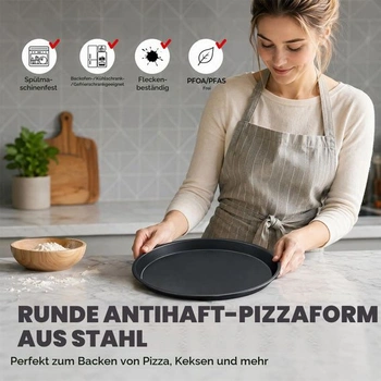 Súprava 4 plechov na pizzu, okrúhly plech na pizzu, nepriľnavý, vyrobený z uhlíkovej ocele, plech na