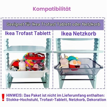 Adaptér pro jídelní židličku Stokke Tripp Trapp a tácek nebo síťovaný koš IKEA Trofast se zarážkami