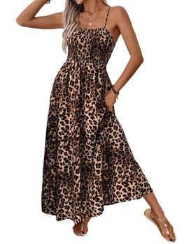 SweatyRocks letné šaty dámske elegantné leopardie potlač dlhé šaty áčkové strihy bez rukávov
