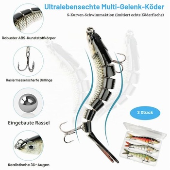 Rybárske nástrahy Vicloon Crankbait, 3 kusy, viacdielne rybárske nástrahy, 3D umelé woblery,