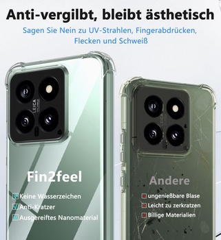 Priehľadný kryt pre Xiaomi 14, Fin2feel [nežltne] s ochranným sklom z tvrdeného skla, priehľadná PC