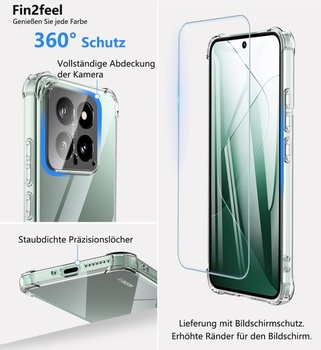 Priehľadný kryt pre Xiaomi 14, Fin2feel [nežltne] s ochranným sklom z tvrdeného skla, priehľadná PC
