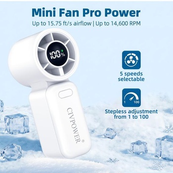 Prenosný mini ručný ventilátor: Osobný cestovný USB ventilátor so 100-stupňovým turbo chladením,