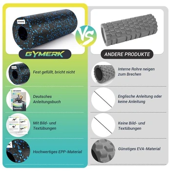 GYMERK Fascia Roller strednej tvrdosti, penový valec (33 x 14 cm), samomasážna fascia valec pre