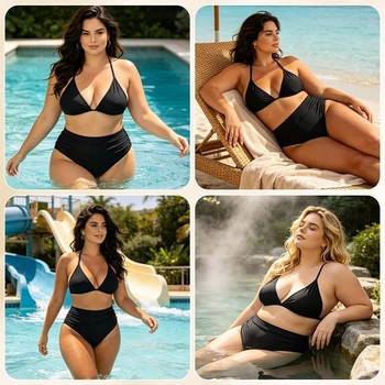 Dámske bikiny Vicloon s vysokým pásom, skladané bikiny s vysokým pásom pre ženy, klasické čierne