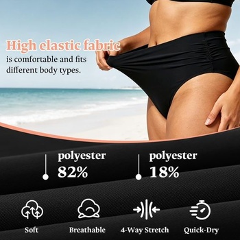 Dámske bikiny Vicloon s vysokým pásom, skladané bikiny s vysokým pásom pre ženy, klasické čierne