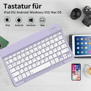 Bezdrôtová prenosná Bluetooth klávesnica aoub s nemeckým rozložením QWERTZ fialová