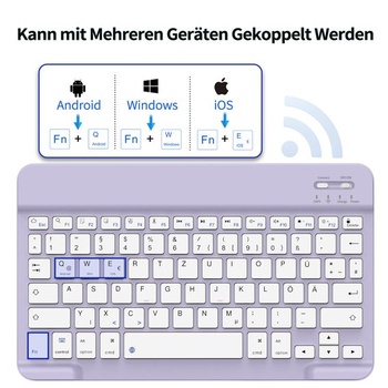 Bezdrôtová prenosná Bluetooth klávesnica aoub s nemeckým rozložením QWERTZ fialová