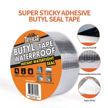Butylová páska TAPEBEAR Voděodolná lepicí páska 200 mm x 10 m, Silná těsnicí páska Samolepicí,