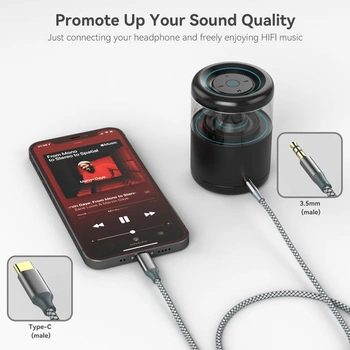 Kabel Henrety USB-C na 3,5mm AUX, adaptér z USB-C na samec, stereo prodlužovací kabel pro iPhone 16