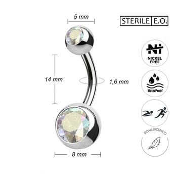 Piercing do pupíku válečníka, STERILNÍ, chirurgická ocel 316L, zakřivená činka, klasické základní