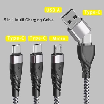 Multi USB kábel, univerzálny 5v1 rýchlonabíjací kábel s 2 portami typu C a micro USB, multinabíjací