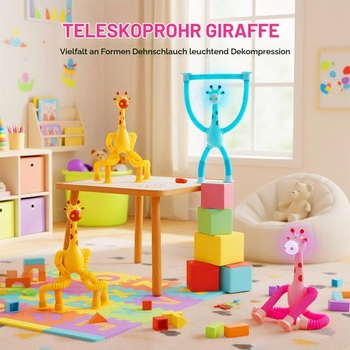 Teleskopická přísavka v podobě žirafy pro miminka, senzorická hračka se světly pro autistické děti,