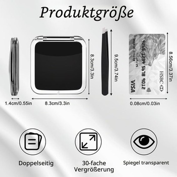 30-násobné zväčšovacie zrkadlo, štvorcové vreckové zrkadlo so zväčšením