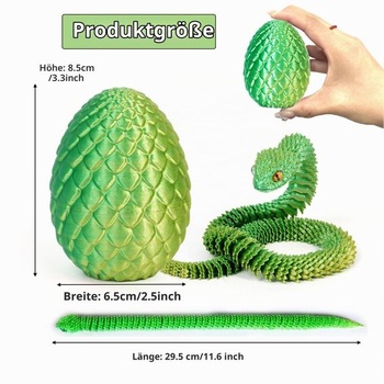 30 cm 3D tištěný had s vejcem - 3D figurka hada ve velikonočních vajíčkách, kloubový had -