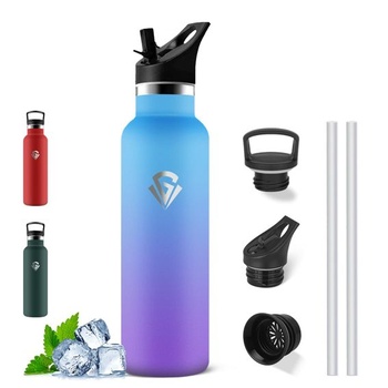 Fľaša na vodu z nerezovej ocele, 750 ml, bez BPA, so slamkou, na každodenné použitie, do auta,