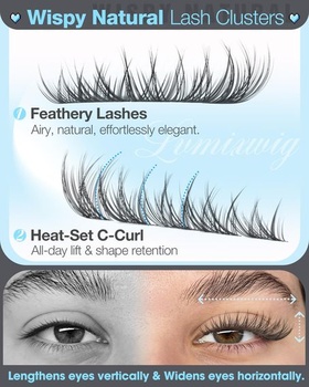 Prírodné predĺženie rias Wispy Lash Cluster, Prírodné zhlukové riasy, C-kučeravé umelé riasy, 10-16