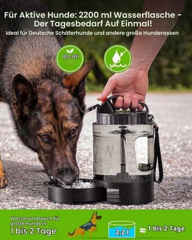 Fľaša na vodu pre psov lesotc 2200 ml, prenosná XXL extra veľká fľaša na vodu pre psov na cesty -