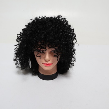 PORSMEER Kučeravá afro parochňa čierne prírodné syntetické vlasy s ofinou pre ženy Dĺžka po ramená