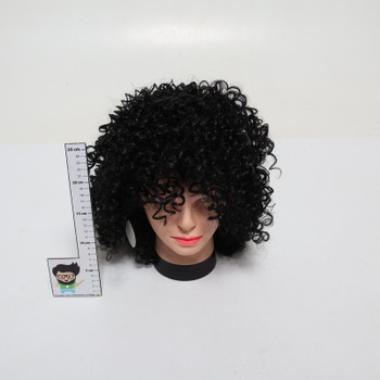PORSMEER Kučeravá afro parochňa čierne prírodné syntetické vlasy s ofinou pre ženy Dĺžka po ramená