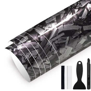 30cm x 150cm PET kovaná uhlíková fólia lesklá strieborná s nástrojom 30cm x 150cm lesklá strieborná