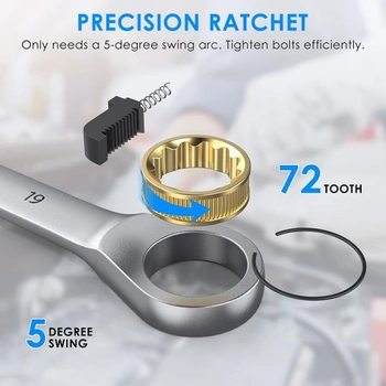 ENEACRO 12dielna sada račňových očkových kľúčov, 6–19 mm, protišmykový kombinovaný kľúč, sada