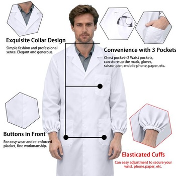 Laboratórny plášť, lekársky plášť, unisex, biely, protichemický ochranný odev, plášť s dlhým