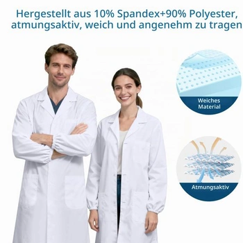 Laboratórny plášť, lekársky plášť, unisex, biely, protichemický ochranný odev, plášť s dlhým