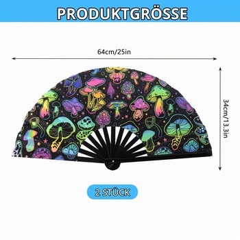 Prota 2dielny skladací ručný vejár UV Glow Rave, látkový, veľký