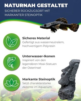 Hobby Aquaristik Moai Ora 1 I 12,5 x 11,5 x 17,5 cm I Dekoratívna figúrka do akvária I Skrytá