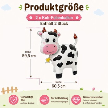 3D dekoratívny balónik s kravou, stojaci, 2 kusy, fóliový balónik s motívom hospodárskych zvierat
