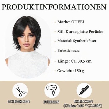 Čierne krátke vrstvené rovné parochne