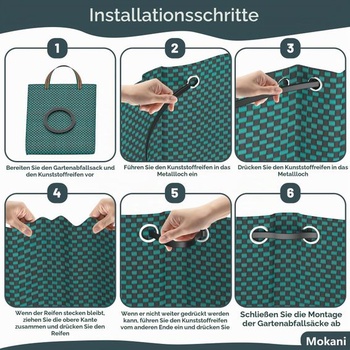 Pytle na zahradní odpad Mokani, 300 l x 3 zahradní pytle, odolné, s rukojeťmi, opakovaně použitelné