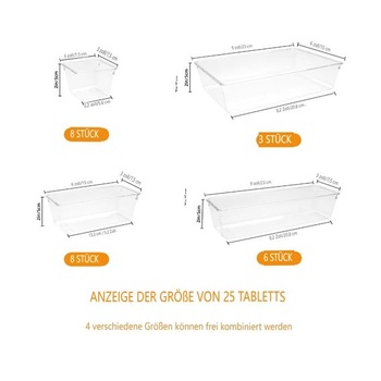 Organizér do zásuviek, 25 dielov v 4 veľkostiach, plastový, organizér na toaletný stolík a make-up,